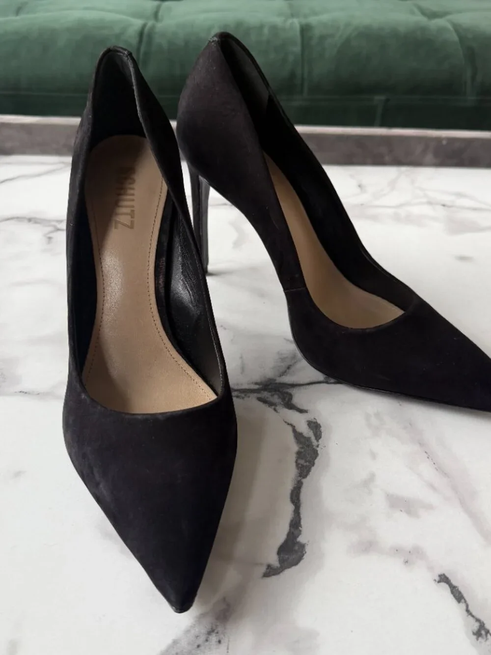 SCHUTZ Lou High Stiletto Pumps in Black Nubuck Size 8.5